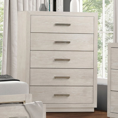 Transitional Style Chest 1pc Metal Side Glides English Dovetail Drawers Light Gray Finish Bedroom Furniture