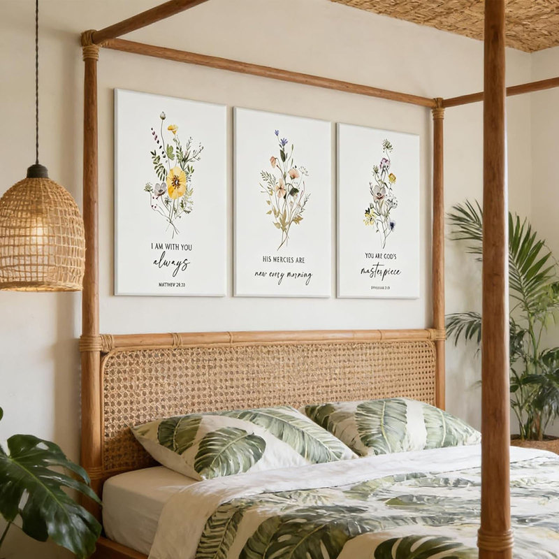 3 pièces Christian Floral Scripture Wall Art Wildflower Bible Verse Posters Wall Decor Biblical Psalm Artwork Prints Room