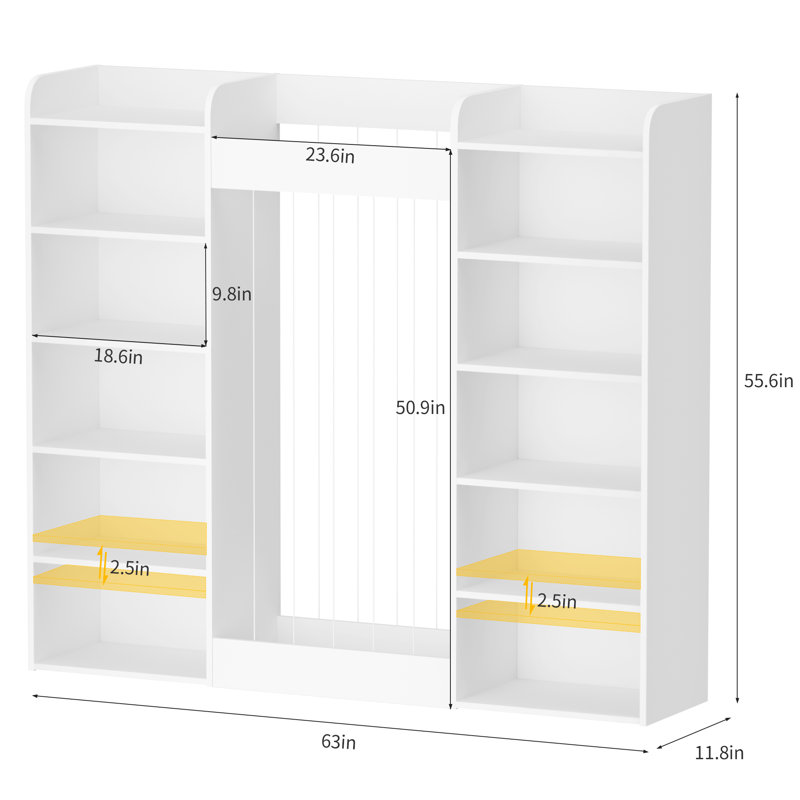 63"W Kids Bookcases with Toys storage Organizers,12 Cube Storage Cabinet with Stuffed Animal Storage,and 6-tier Bookshelf for Playrooms, Bedroom,White