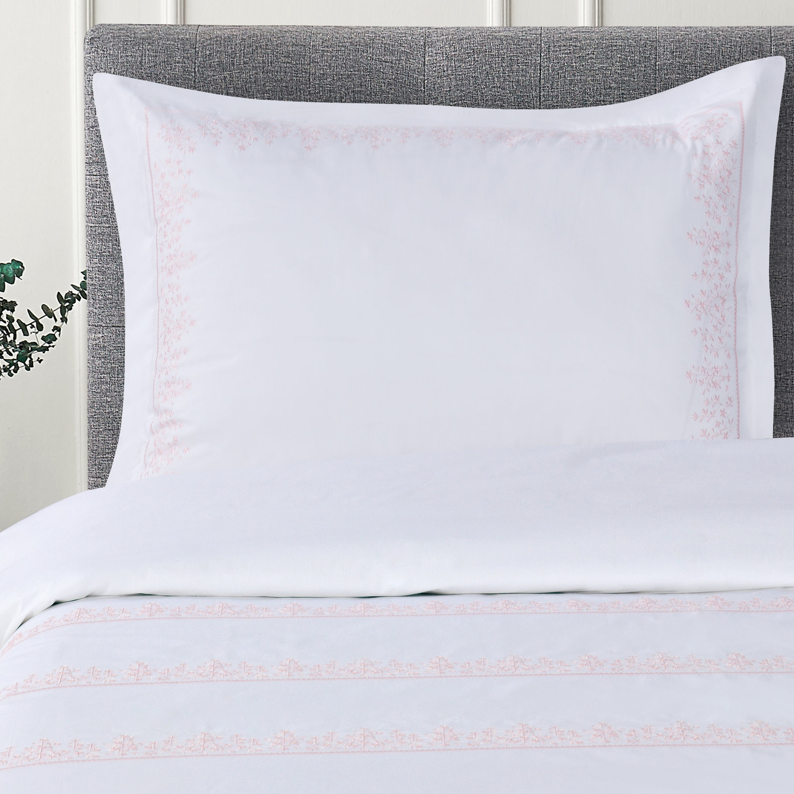 Azra Cotton Percale Duvet Cover, Queen Duvet Cover + 2 Standard Shams, Rose