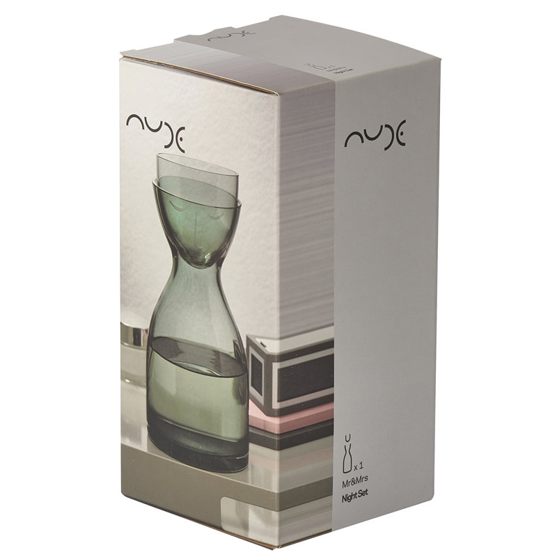 Mr. Mrs. 2 - Piece Crystal Lead Free Crystal Carafe Set, Green, 7.75" H x 4.25" W x 4.25" D