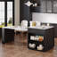 Îlot de cuisine extensible avec table de salle à manger, plateau, espace de rangement double et prise de courant intégrée
