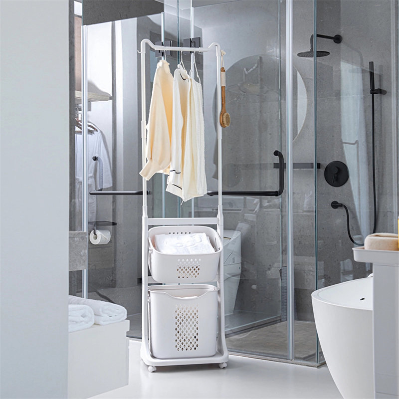 2-Tier Laundry Hamper Sorter With Hanging Bar