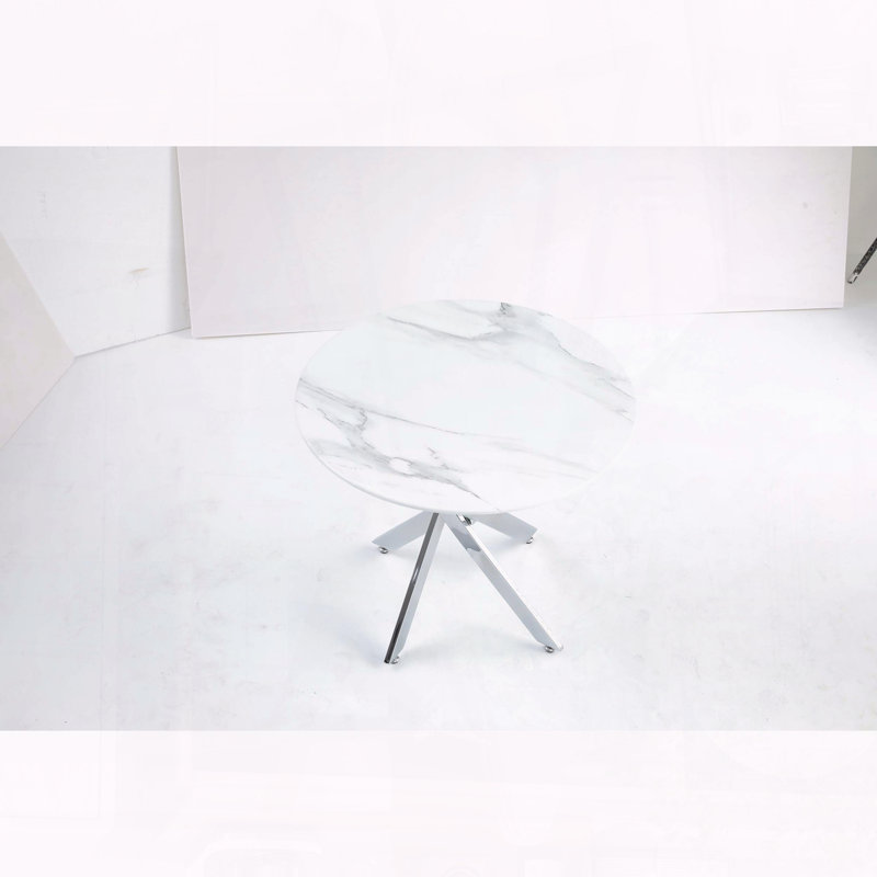 Table ronde en verre trempé 35,43 po - Cadre en fer argenté, design moderne