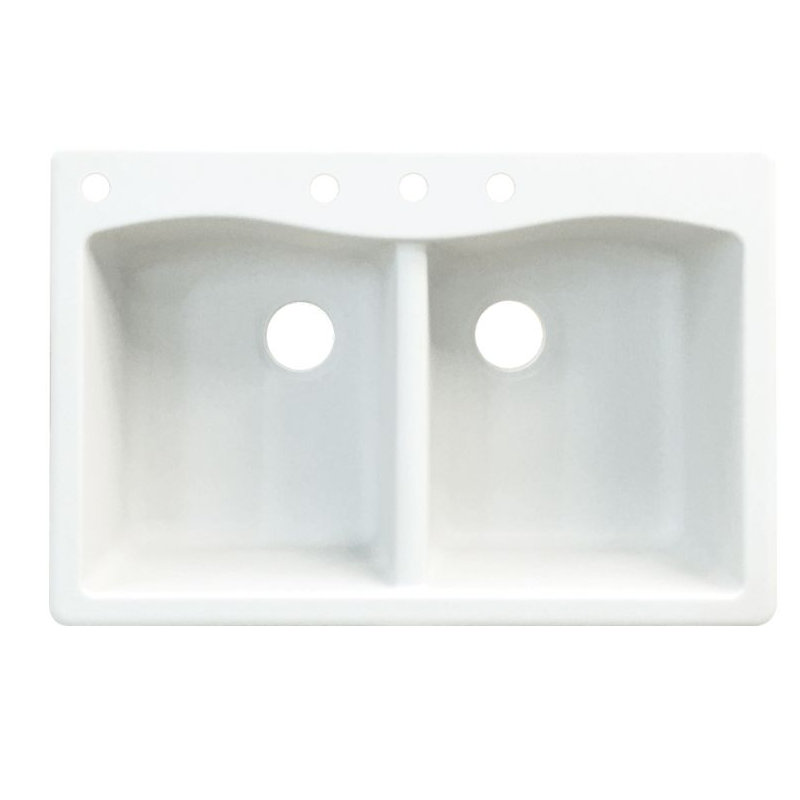 Aversa 33'' L Double Bowl Granite Kitchen Sink, White, 4 hole