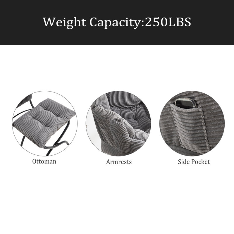 Fauteuil Lazy avec repose-pieds, fauteuil d'appoint moderne, Gris