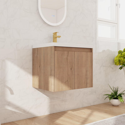 24'' Single Floating Bathroom Vanity With Resin Sink, Wall Mounted Bathroom Vanity With 2 Soft Close Doors
