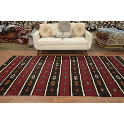 Élégant tapis bohème kilim 6 x 10 avec motifs géométriques