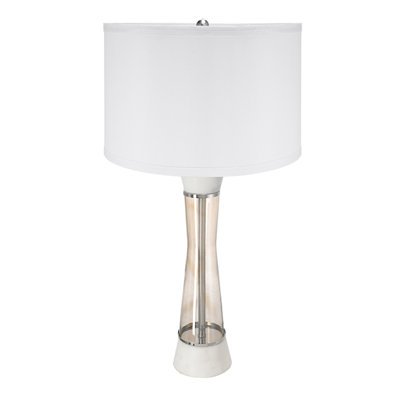 Lampe de table en marbre blanc et bronze avec cylindre en verre D15x30,2 po (assemblage de l'abat-jour requis)