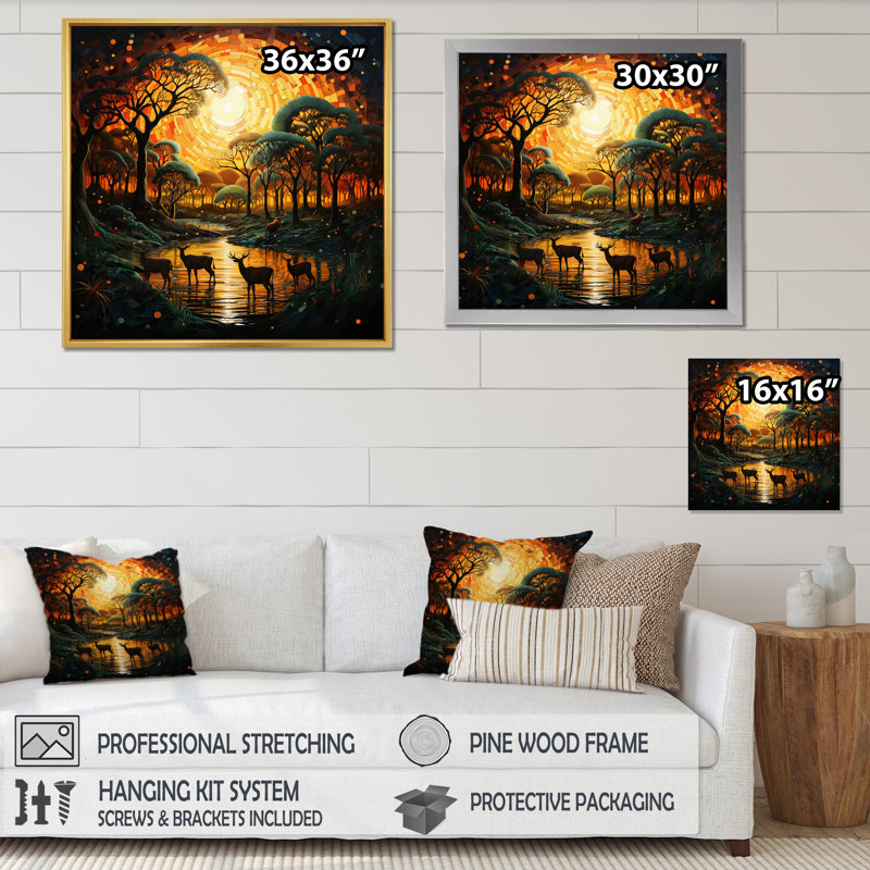 «African Savannah Symphony VI», reproduction sur toile, Cadre flottant doré, H 30 po x l 30 po