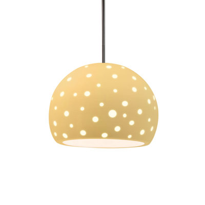 Perforated Globe 1-Light Pendant - Muted Yellow - Dark Bronze - 12.25"W x 9.25"H - Replaceable Bulb - Rigid Stem