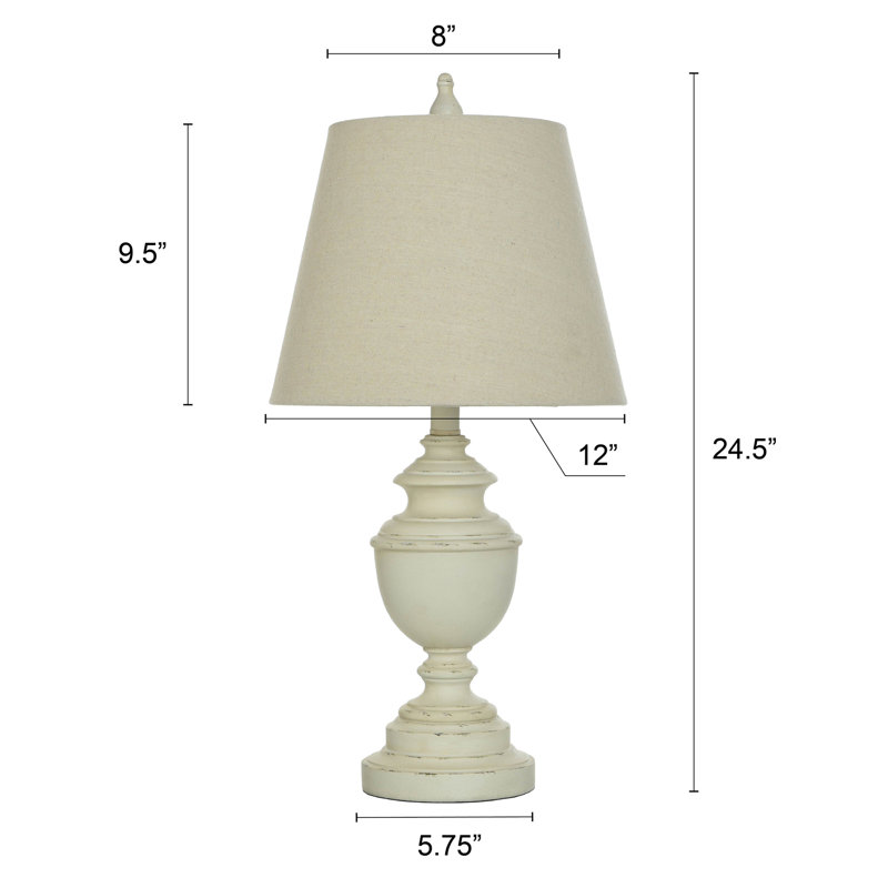 Distressed Cream Polyresin Table Lamp with Fabric Shade, 24" Height