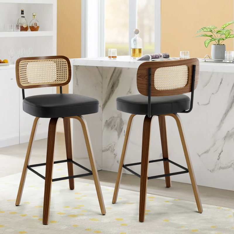 Lucania Swivel Upholstered Counter & Bar Stool, Black, Bar Stool (29" Seat Height), Brown