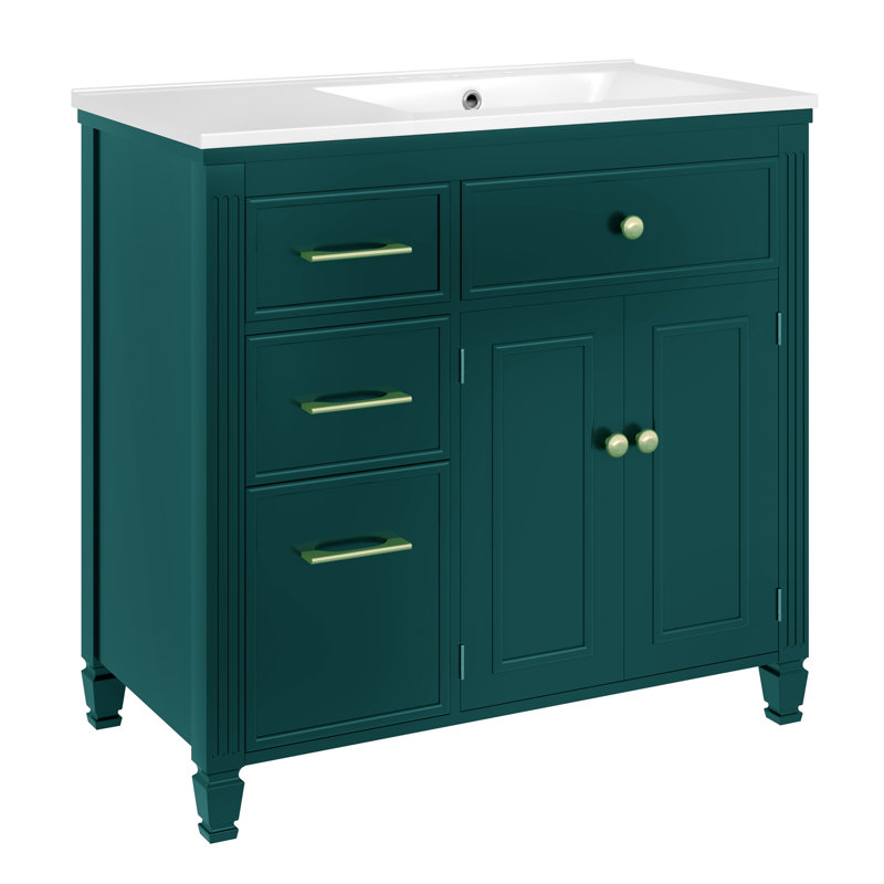 36'' Single Bathroom Vanity With Ceramic Top, Green