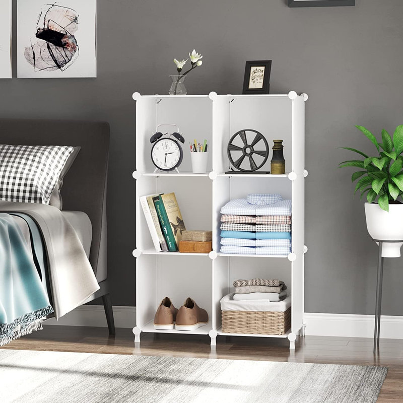 Cube Storage Organizer, Storage Cubes Shelves Bookshelf, 6 Cube Closet Organizers And Storage, DIY Stackable Plastic Clothes Organizer Shelving For Bedroom, Home, White