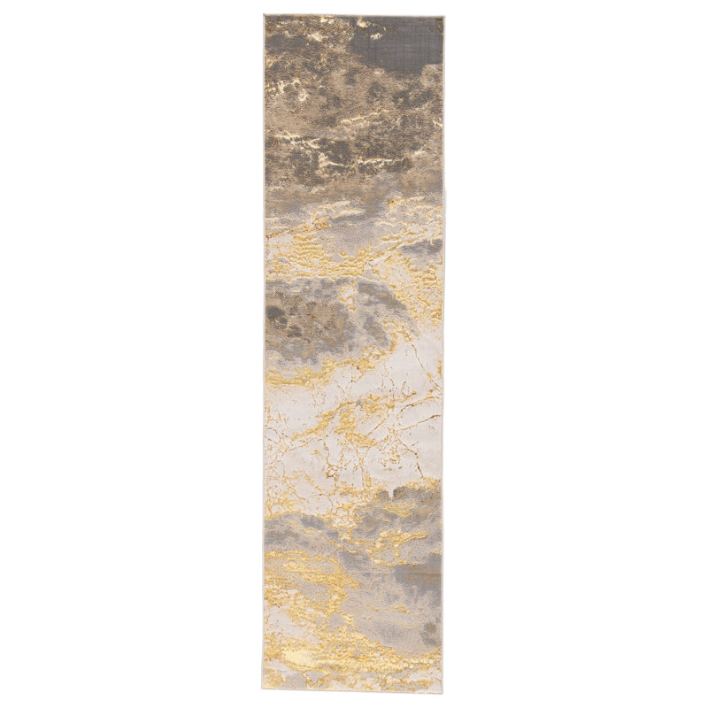 Tapis d'intérieur gris / doré Kari, Tapis de couloir 2 pi 2 po x 8 pi