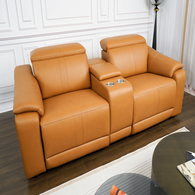 Canapé modulaire en cuir 3 pièces avec 2 porte-gobelets, canapé modulaire confortable pour le salon, Orange
