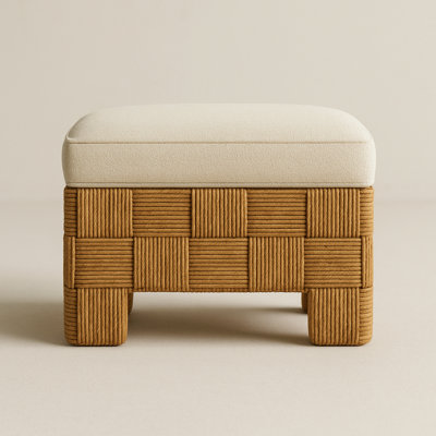Kaari Vanity Stool with Rattan & Boucle