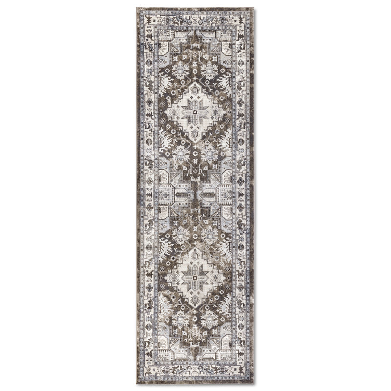Kollektion 1869 No Pattern And No Solid Colour Brown Cream Area Rug, Runner 80 x 240cm