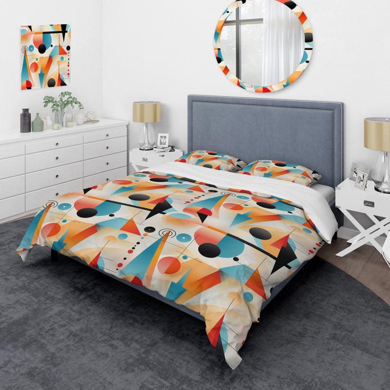 Literie Midcentury Geometric Resurgence, Housse de couette pour grand lit et 2 taies décor