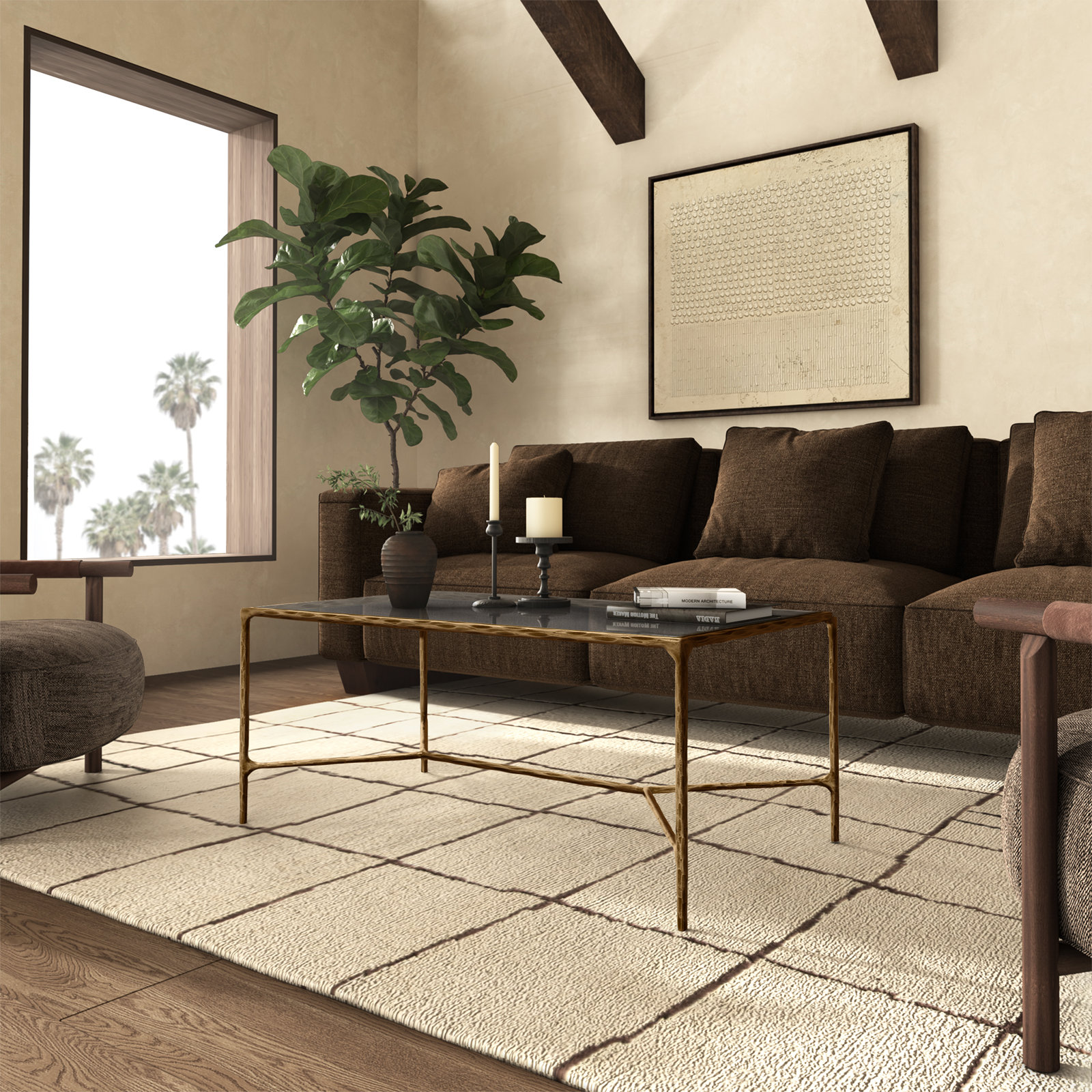 Evelynn 4 Legs Coffee Table, Brass, Clear