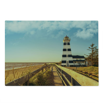 Ambesonne Beach Cutting Board Large Size Lighthouse Sea Waves Multicolor