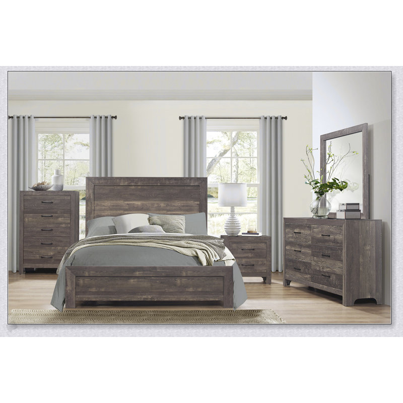 Commode rustique à 5 tiroirs avec quincaillerie en métal noir, solution de rangement durable et élégante pour la chambre à coucher