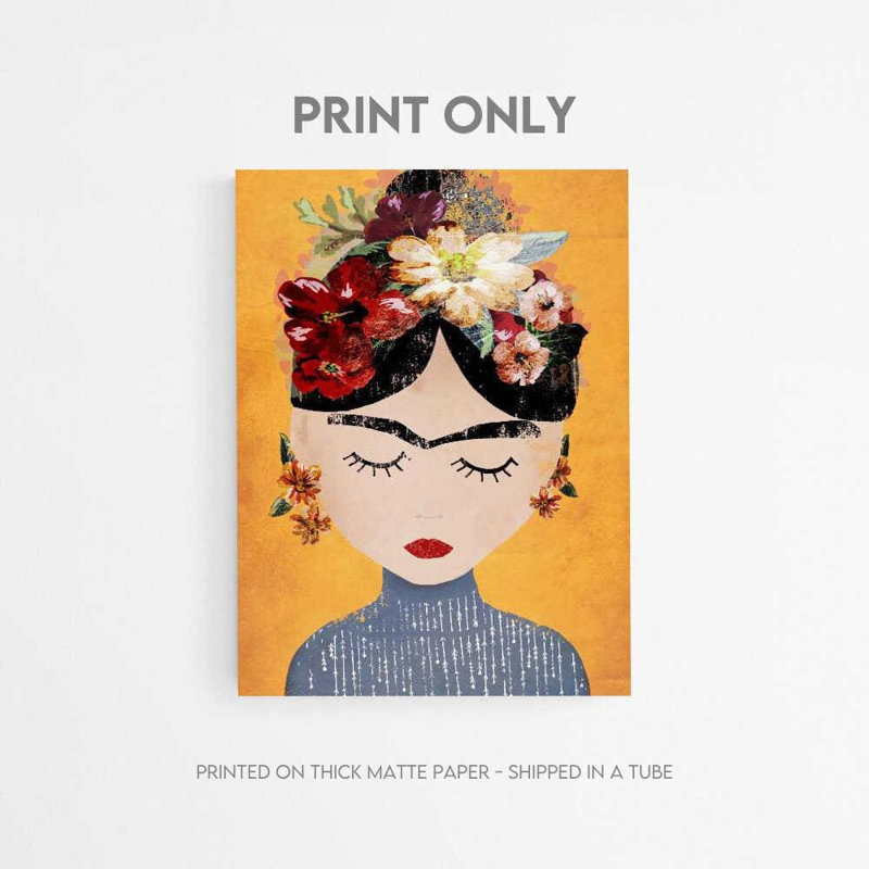 «Bold Floral Portrait Art Print», décoration murale boho coloré, H 56 po x l 42 po, Impression encadrée avec passe-partout