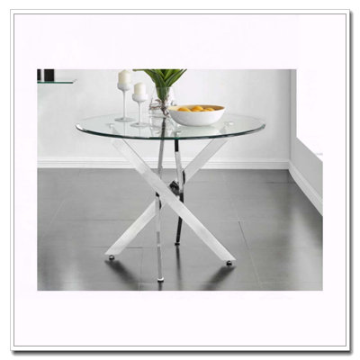 Modern Round Tempered Glass Table with Silver Frame