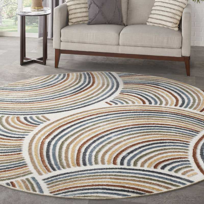 Aramus Machine Washable Abstract Ivory/Multi Rug, Round 7'10"