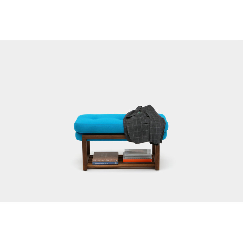 Melinda Solid Wood Tufted Bench, 18" H x 36" W x 22" D, Clear Sky Blue