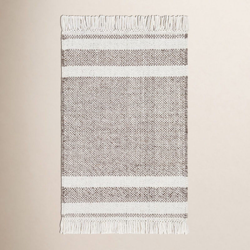 Tissu à rayures tissé à la main et à plat recyclé Bretson P.E.T. Tapis taupe / beige, Rectangle de 12 pi x 18 pi