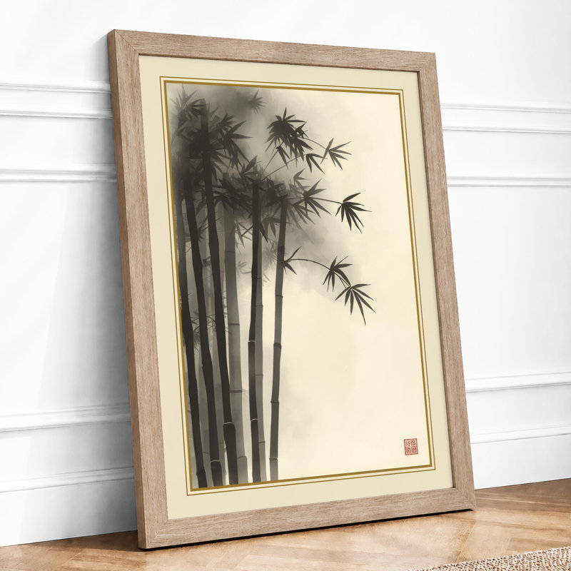 Bamboo in Ink Japandi - Framed Print, Oak, A4 - 29.7 x 21.0 cm