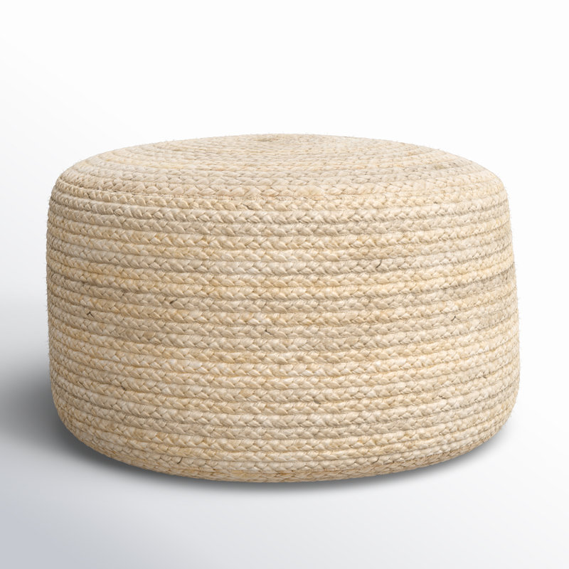 Shipka 29" Wide Round 100% Braided Jute Pouf Ottoman/Foot Stool by Jaipur Living, White Natural Fibers
