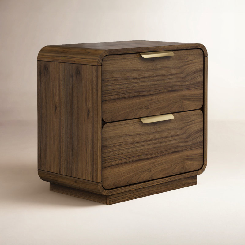 Kiefer 2-Drawer Walnut Nightstand with USB, Carmel