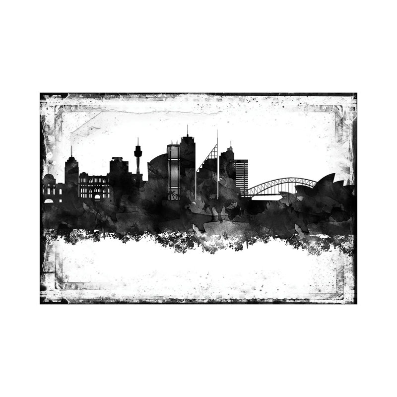 Sydney Black And White Framed Skylines by WallDecorAddict - Floater Frame Gallery-Wrapped Canvas Giclée on Canvas