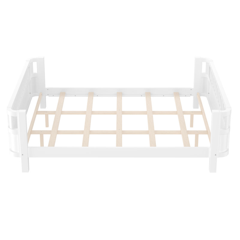 Solid Wood Montessori Bed With Detachable Side Fences And Safety Rails, Kids Daybed Frame For Boys’ And Girls’ Bedroom, Low Profile & Rounded Corners Design