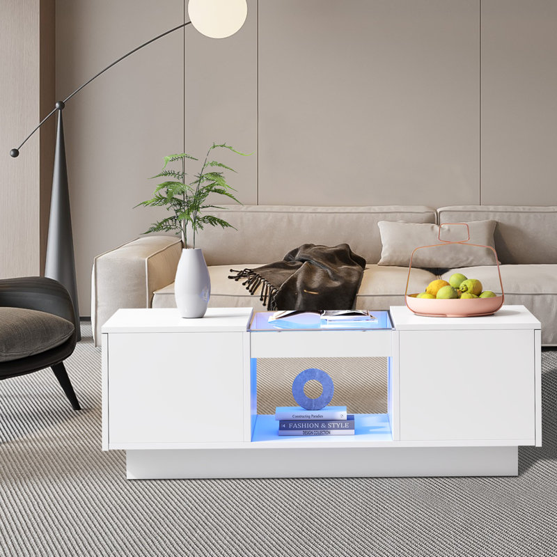 Solid Coffee Table with Storage, White