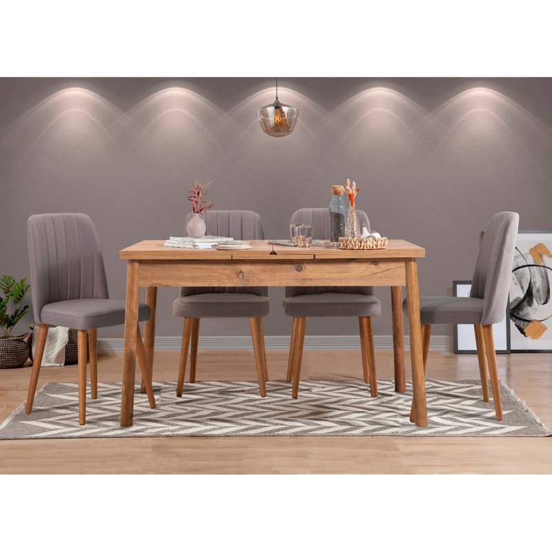 Ensemble de salle à manger à 4 feuilles Waterman, Brun foncé, Brun foncé, gris