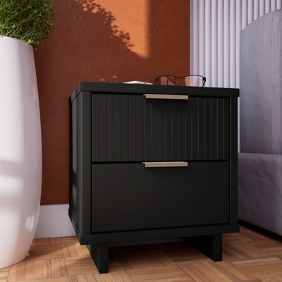 Granville 18" W Modern 2-Drawer Solid Wood Nightstand in Black
