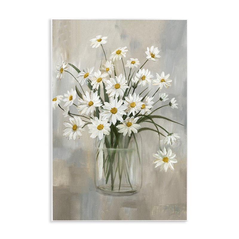 «Pots Daisy Bloom Bouquet», art mural sur bois par Nan, H 15 po x l 10 po