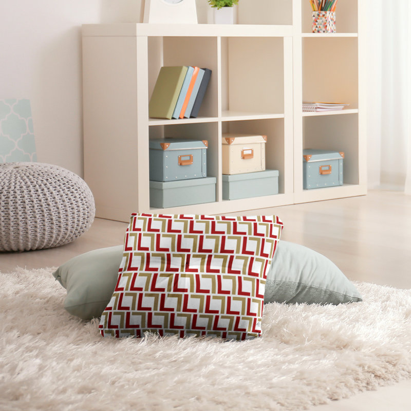 Housse et insert de coussin carré San Francisco, 26'' x 26'', Blanc / rouge / doré