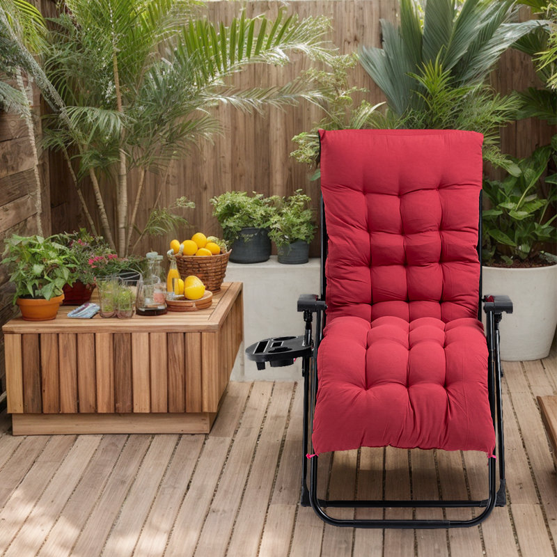 Folding Outdoor Lounge Chair With Cushion&Side Tray - Ideal For Camping, Patio, And Lawn Relaxation, Red