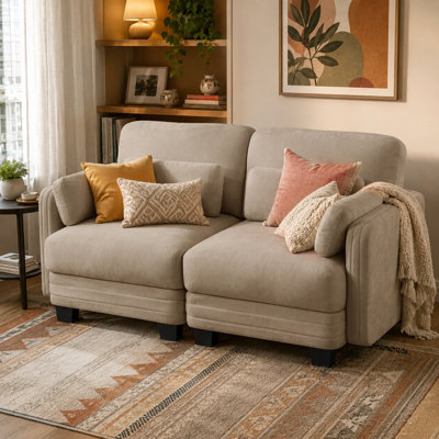 Gatton Channel Tufted Loveseat Sofa, 2-Seater Modern Minimalist Chenille Couch with Ergonomic Curved Design, High-Resilience Foam Seat Cushions, Quilted Seat Base, Small Space Sofa