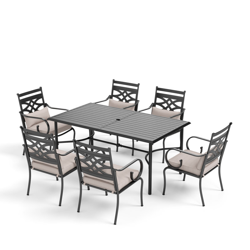 Salem 6 - Person Patio Dining Set with Rectangular Table , Cushions Included