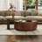 2-Piece Modern Round Nesting Coffee Table Set with 8mm Tempered Glass Top & Dual Storage Drawers - Space-Saving Walnut Wood Accent Tables for Living Room, Home Office