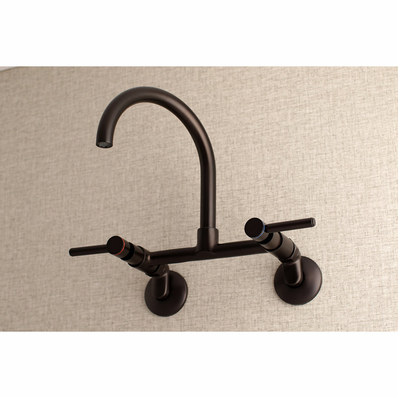 Kingston Brass Concord Double-Handle 2-Hole Wall-Mount Bridge Kitchen Faucet, Oil Rubbed Bronze