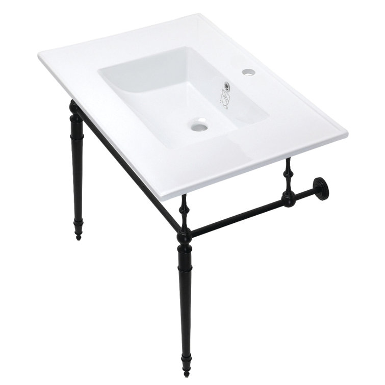 Edwardian Ceramic Rectangular Console Bathroom Sink with Overflow