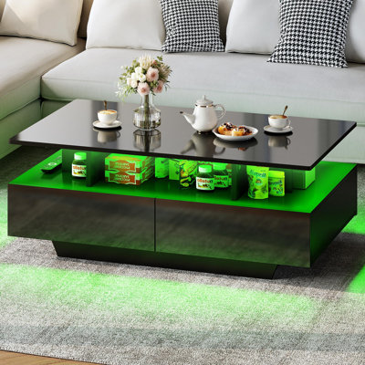 Rectangular LED Coffee Table with 4 Drawers