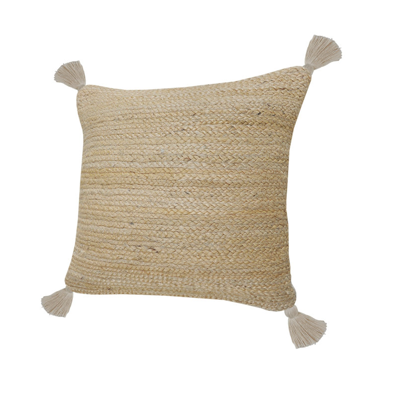 Oreiller 20 po x 20 po avec fermeture à glissière en jute brun clair et beige